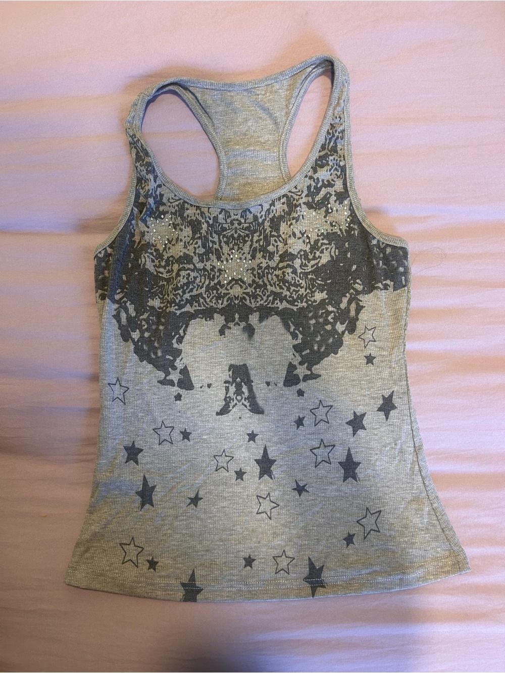 Gray Star Print Racerback Tank Top - Women's